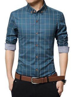 LOCALMODE Men's 100% Cotton Long Sleeve Plaid Slim Fit Button Down Dress Shirt