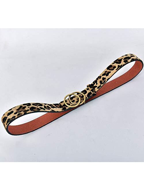 Talleffort Leopard Print PU leather Belt Women's Waist Belt Artificial Horse hair Belts for Women