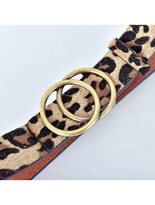 Talleffort Leopard Print PU leather Belt Women's Waist Belt Artificial Horse hair Belts for Women