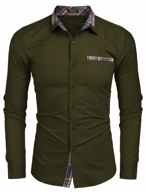 COOFANDY Men's Casual Cotton Long Sleeve Dress Shirt Plaid Collar Slim Fit Button Down Shirt