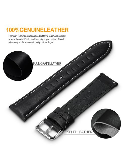 12 Colors for Quick Release Leather Watch Band, Fullmosa Axus Genuine Leather Watch Strap 14mm, 16mm, 18mm, 20mm, 22mm or 24mm (Choose The Proper Size)