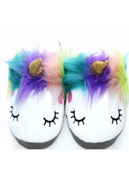 Magic Girl's Small and Medium Plush Unicorn Slippers Soft Sole Adorable Sleepy Anti-Skid House Home Loafers Age 3-12, Size 1, 1T to 7 or 7T Toddler - Big Kid