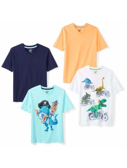 Amazon Brand - Spotted Zebra Boys' Toddler & Kids 4-Pack Short-Sleeve V-Neck T-Shirts