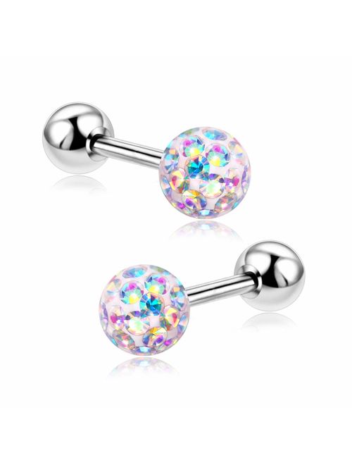 18G Stud Earrings Set for Women Girls Sensitive Ears with Screw on Backs Tragus Cartilage Jewelry ZHYAOR