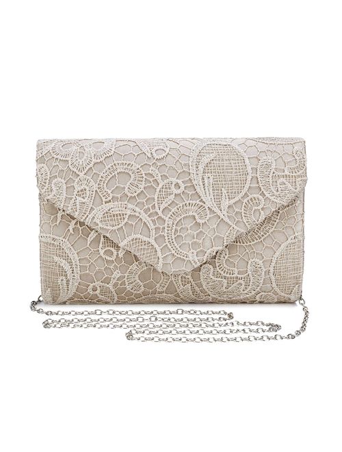UBORSE Women's Elegant Floral Lace Evening Clutch Envelope Prom Handbag Wedding Purse