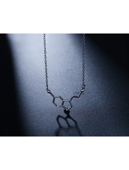 Rosa Vila Happiness Serotonin Molecule Necklace for Women, Happy Serotonin Necklace, Science Jewelry for Women, Ideal Necklaces for Teacher, Professor, Chemistry Grad, an