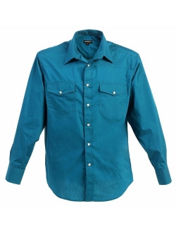 Men's Solid Long Sleeve Western Shirt with Pearl Snap-on Buttons
