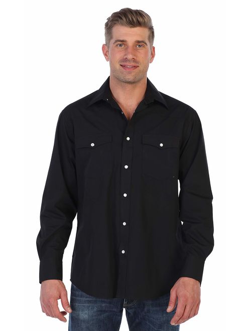 Gioberti Men's Solid Long Sleeve Western Shirt with Pearl Snap-on Buttons
