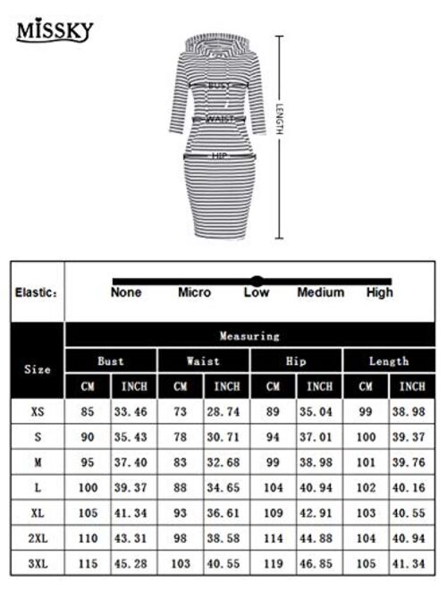 MISSKY Women Stripe Pocket Knee Length Slim Casual Pullover Hoodie Dress