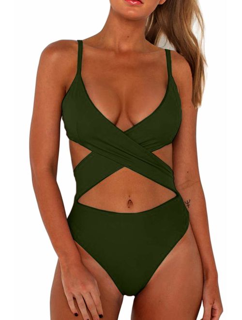 CHYRII Women's Sexy Criss Cross High Waisted Cut Out One Piece Monokini Swimsuit