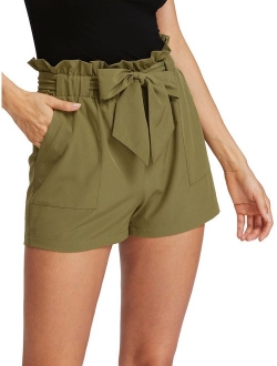 Women's Casual Elastic Waist Bowknot Summer Shorts with Pockets