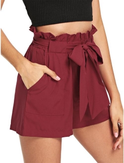 Women's Casual Elastic Waist Bowknot Summer Shorts with Pockets
