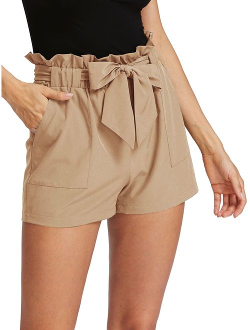 Botrong Womens Shorts Summer High Waist Elastic Waist Bowknot Shorts with Pockets 