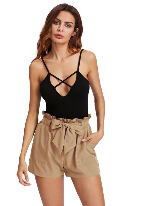 women's elastic waist khaki shorts