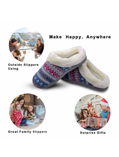 HOSWO Mens & Womens Slippers Comfort Slip On Memory Foam Anti-Slip Sole Indoor & Outdoor Cozy Fuzzy Wool Fleece knitted Winter House Shoes