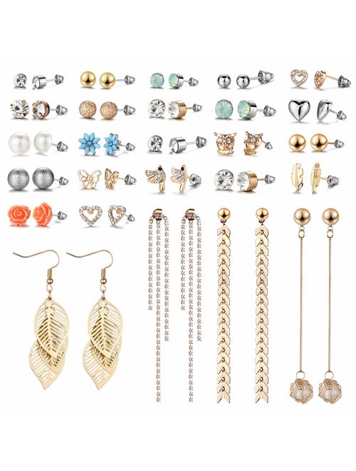 29 Pairs Assorted Multiple Stud Earrings set for Women Girls Simple Hoop earring set Girl's jewelry