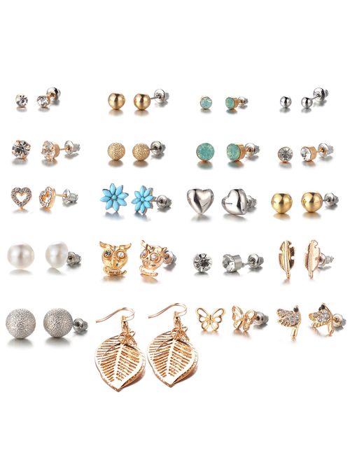 29 Pairs Assorted Multiple Stud Earrings set for Women Girls Simple Hoop earring set Girl's jewelry