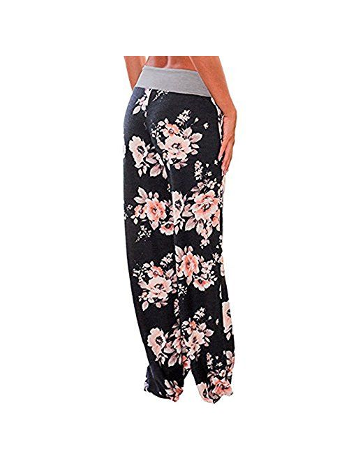 Artfish Women's Loose Baggy Yoga Long Pants Floral Printed Trousers Flowy Beach Pants