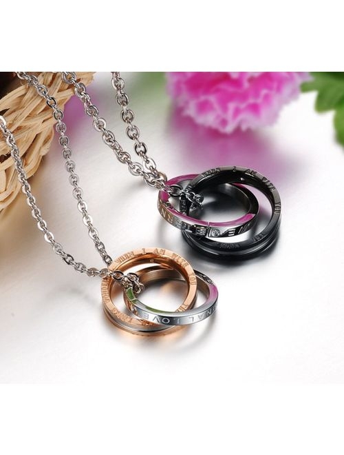 Feraco His Her Necklace for Husband Wife Couples Matching Set Titanium Steel Korean Love Style Pendant Necklaces