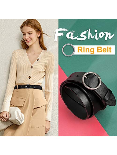 WERFORU Women Casual Dress Belt Genuine Leather Belt with Round Buckle
