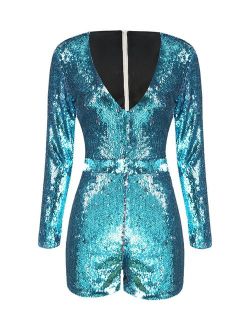 ASMAX HaoDuoYi Womens Mardi Grass Sparkly Sequin V Neck Party Clubwear Romper Jumpsuit