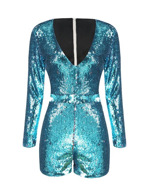 ASMAX HaoDuoYi Womens Mardi Gras's Sparkly Sequin V Neck Party Clubwear Romper Jumpsuit