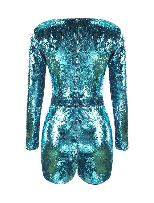 ASMAX HaoDuoYi Womens Mardi Gras's Sparkly Sequin V Neck Party Clubwear Romper Jumpsuit