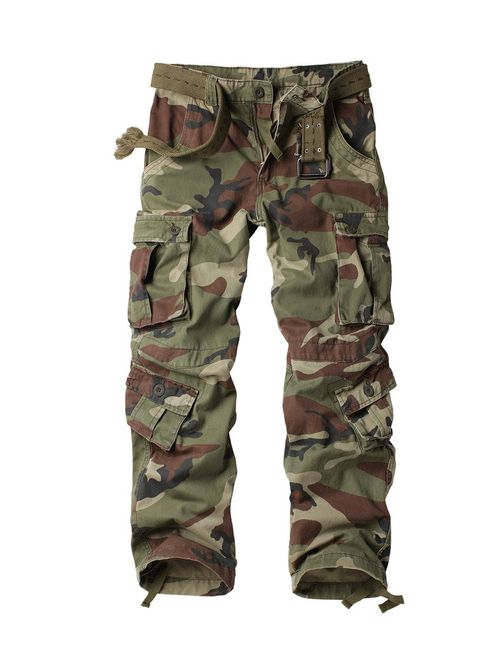 AKARMY Must Way Men's Cotton Casual Military Army Camo Combat Work Cargo Pants with 8 Pocket
