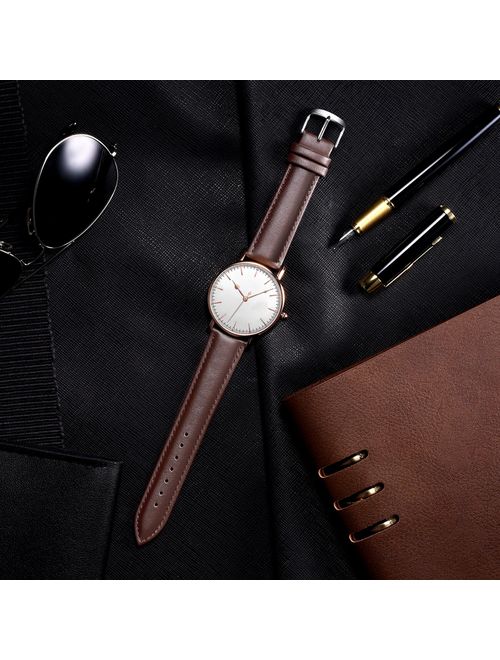 SONGDU Quick Release Leather Watch Band, Full Grain Genuine Leather Replacement Watch Strap with Stainless Metal Buckle Clasp 16mm, 18mm, 20mm, 22mm, 24mm