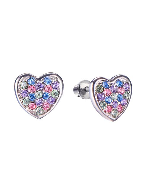 Screw Back Multicolored Heart Stud Hypoallergenic Earrings for Kids, Baby, Toddler, Little Girls with Surgical Steel Post for Ultra Sensitive Ears with Secure Safety Scre