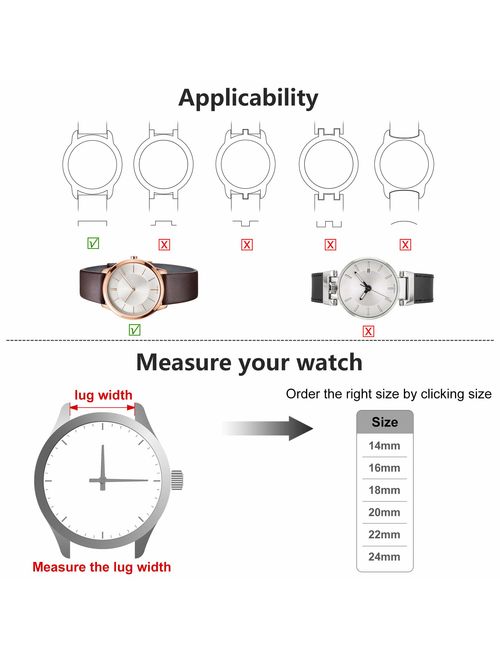 6 Colors for Quick Release Leather Watch Band, Fullmosa Cross Genuine Leather Replacement Wrist Strap for Men & Women 14mm 16mm 18mm 20mm 22mm 24mm
