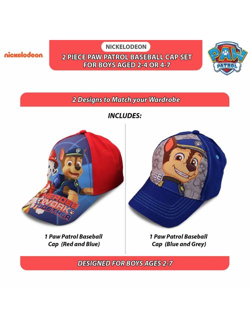 Kids Baseball Cap for Boys Ages 2-7, Paw Patrol Pack of 2 Little Kids and Toddler Baseball Hat