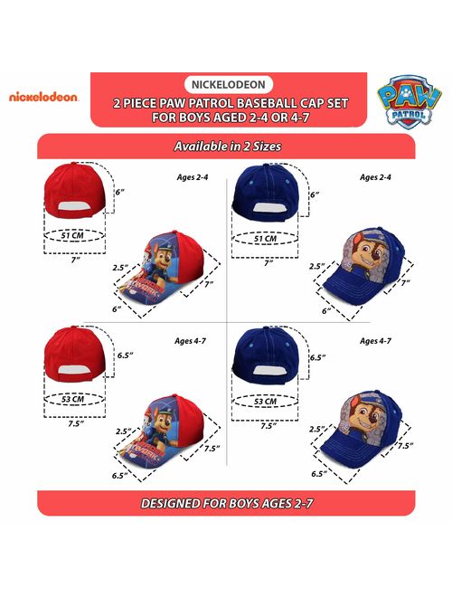 Kids Baseball Cap for Boys Ages 2-7, Paw Patrol Pack of 2 Little Kids and Toddler Baseball Hat