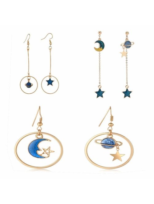 Star Moon Stud Earrings Woman Rhinestone Earth Moon Earrings for Women Wedding Jewelry 