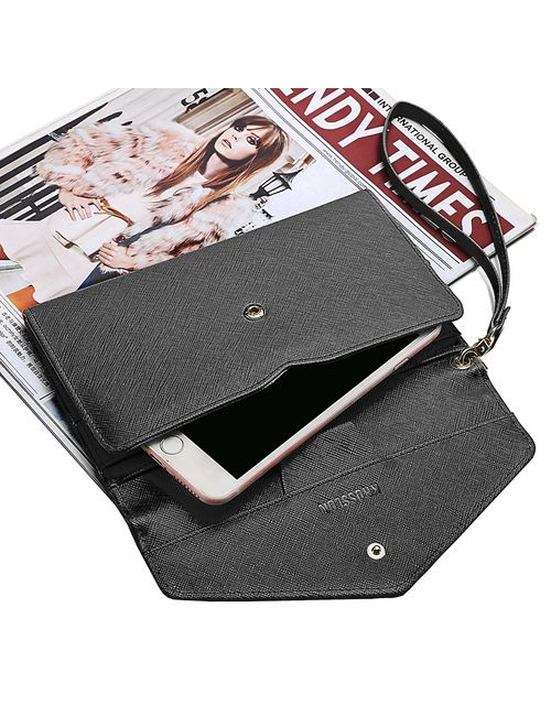 Krosslon Womens Travel Passport Holder RFID Tri-fold Wallet Document Organizer Bag with Wristlet 