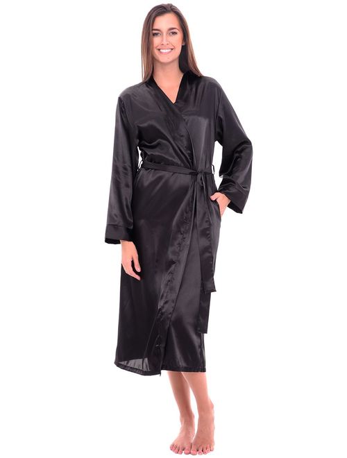 Alexander Del Rossa Women's Lightweight Satin Robe, Long Kimono