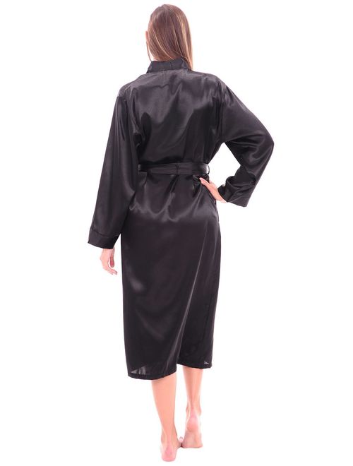 Alexander Del Rossa Women's Lightweight Satin Robe, Long Kimono