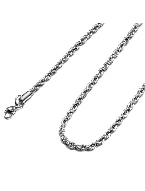 HolyFast 2-10mm Twist Chain Necklace Stainless Steel Necklace 16-38 Inches Men Women Jewellery