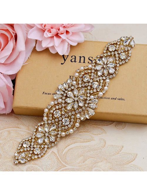 Yanstar Handmade Bridal Belt Wedding Belts Sashes Rhinestone Crystal Beads Belt For Bridal Gowns
