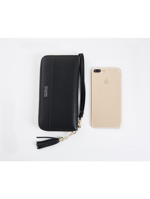 Cyanb Women Wallets Tassel Bifold Ladies Cluth Wristlet Wrist strap Long Purse