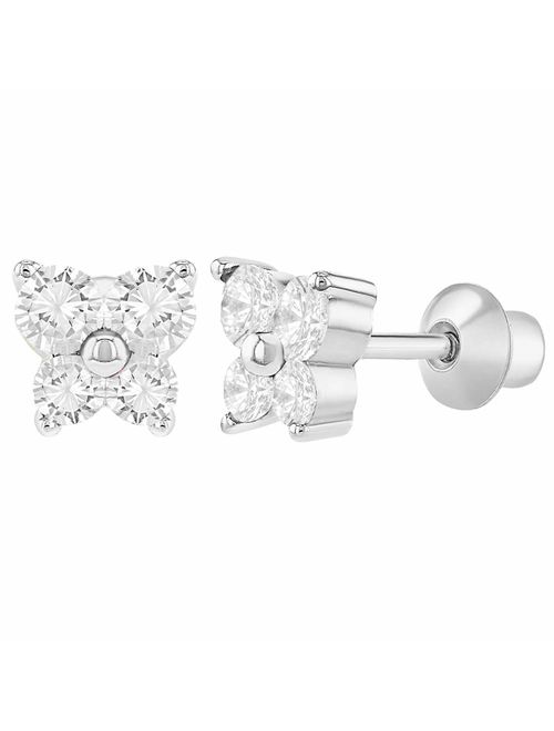 Rhodium Plated Butterfly Screw Back Earrings Baby Girl Infants Toddlers 5mm
