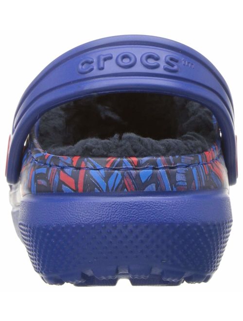 Crocs Kids' Boys and Girls Classic Graphic Fuzz Lined Clog Shoe | Indoor or Outdoor Warm Toddler Slipper Option