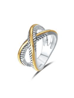 UNY Ring Vintage Designer Fashion Brand Women Valentine Gift Two Tone Plating Twisted Cable Wire Rings