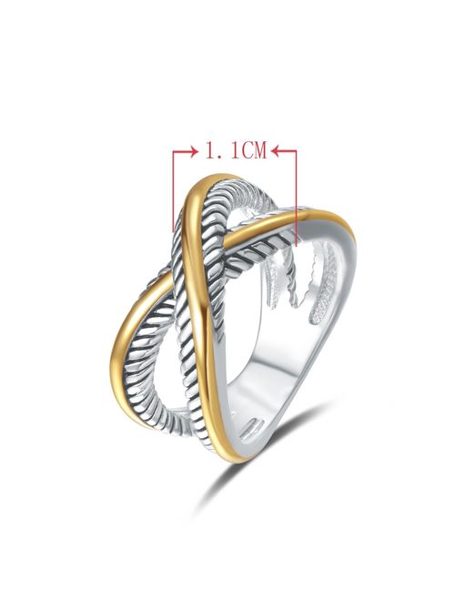 UNY Ring Vintage Designer Fashion Brand Women Valentine Gift Two Tone Plating Twisted Cable Wire Rings
