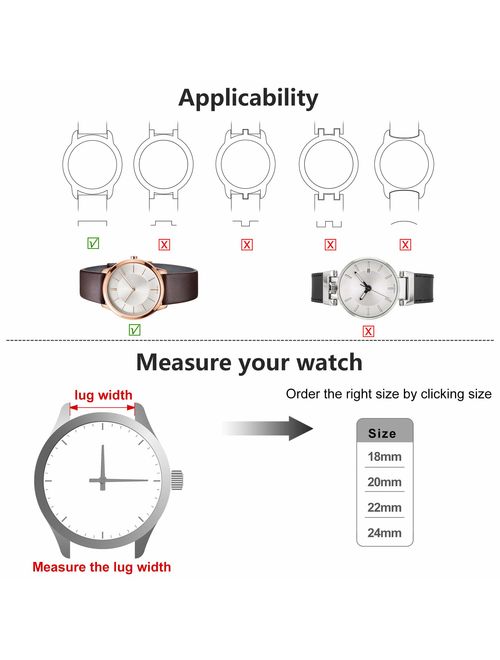 7 Colors for Quick Release Leather Watch Band, Fullmosa Bamboo Genuine Leather Replacement Watch Strap with Stainless Metal Clasp 18mm 20mm 22mm 24mm