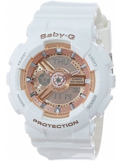Women's BA-110-7A1CR Baby-G Rose Gold Analog-Digital Watch with White Resin Band