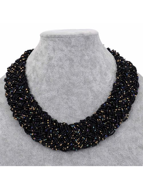 Fashion Chain Choker Collar Necklace Water Drop Olivary Resin Beads Bib Statement Chain Necklace (Jewelry Set)