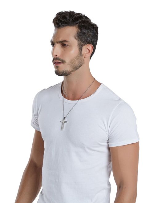 Reve Simple Stainless Steel Silver Tone Cross Pendant Necklace for Men Women, 20-24 Inches Chain