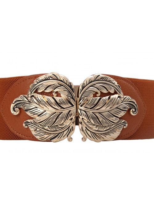 VOCHIC Vintage Stretch Wide Waist Belt For Women Dress Waistband Metal Leaf Buckle