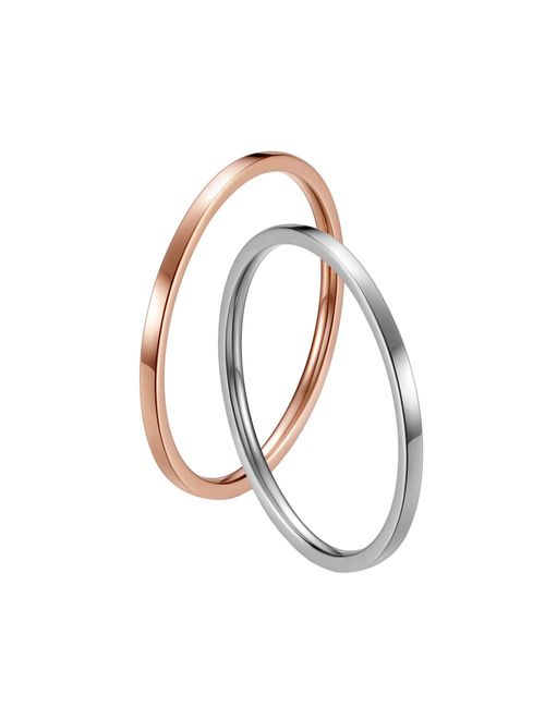 INRENG Women's Stainless Steel 1MM Thin Plain Midi Stacking Ring Band Comfort Fit, Size 3 to 10